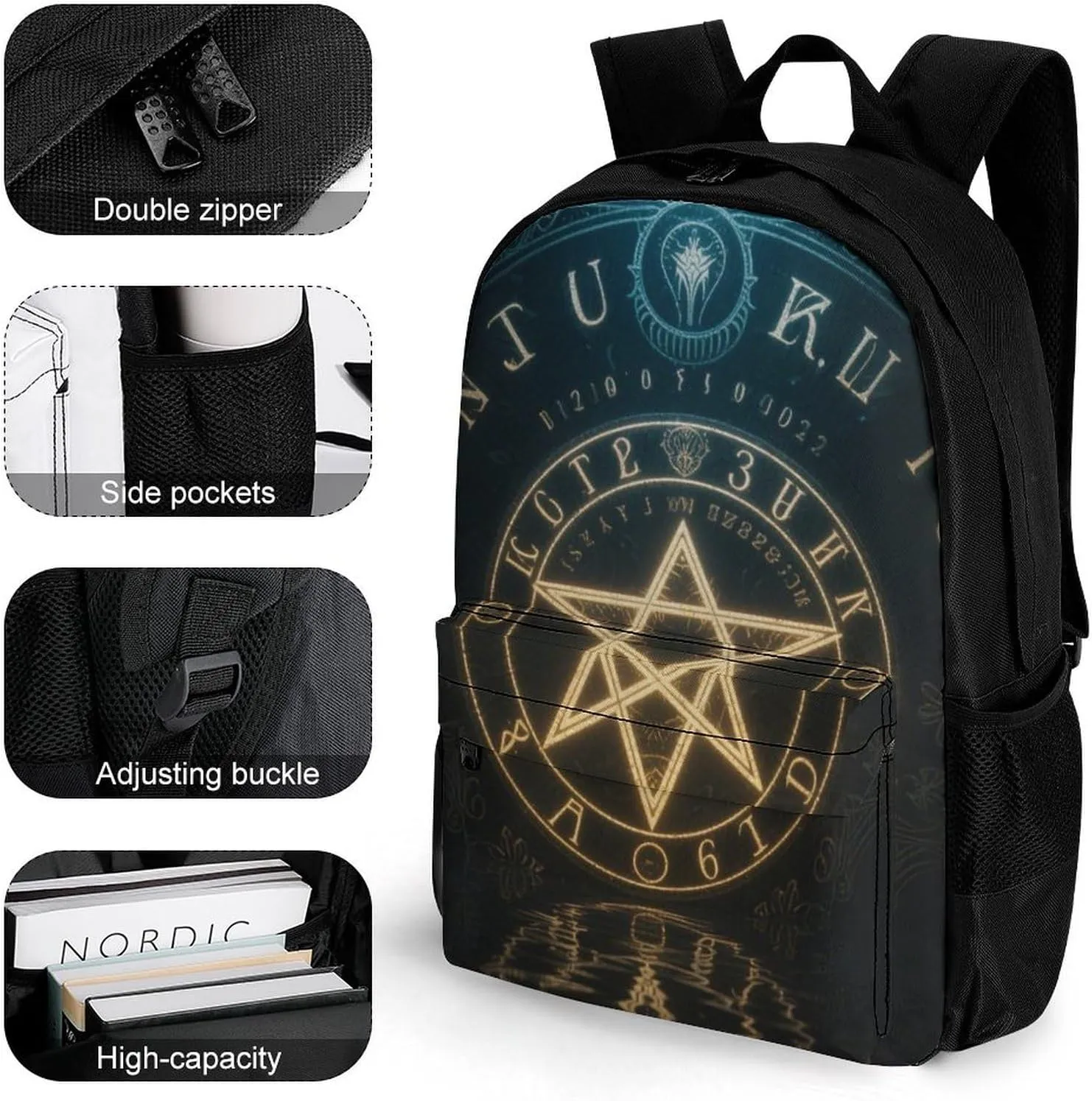 Men Women Lightweight Magic Spirit Board Star Art Casual Daypack Big Capacity Bookbag With Padded Straps for Gym Travel Walking Cycling