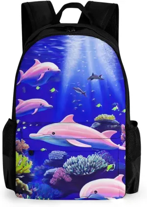 Men Women Lightweight Magical Underwater World Of Dolphins And Fish Art Backpack Large Capacity Carry On Bag With Padded Straps for Sports Work Walking Cycling