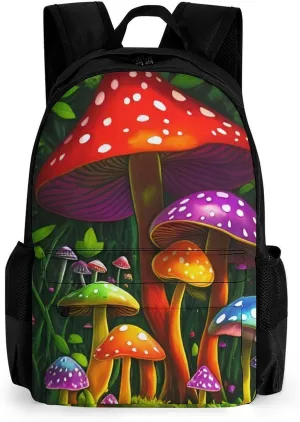 Men Women Lightweight Psychedelic Mushroom Fairytale Green Plants Spring Scenery Backpack Large Capacity Bookbag With Smooth Zippers for Gym Business Running