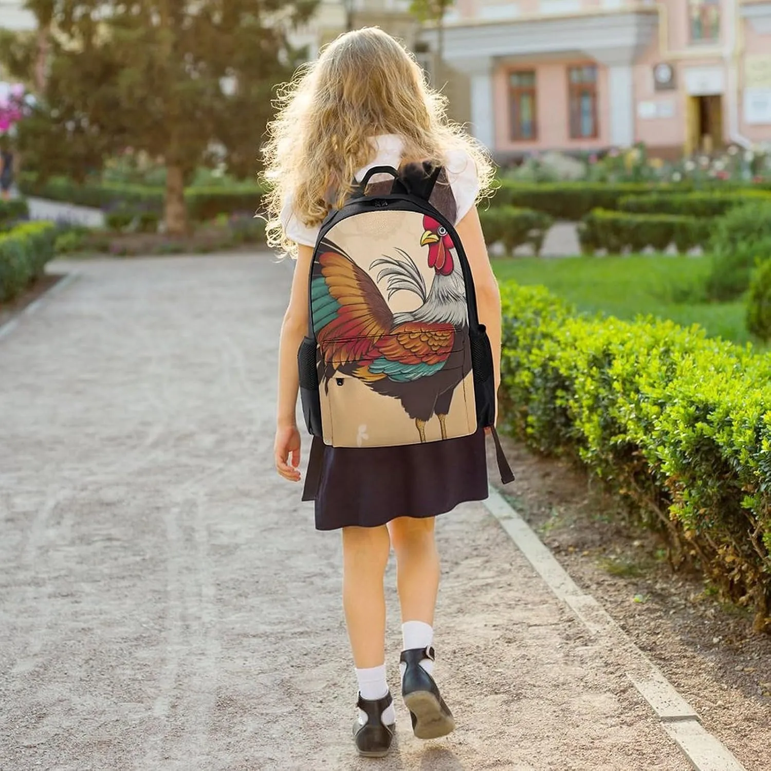 Men Women Lightweight Retro Rooster Art Backpack Large Capacity Bookbag With Smooth Zippers for Gym Business Running
