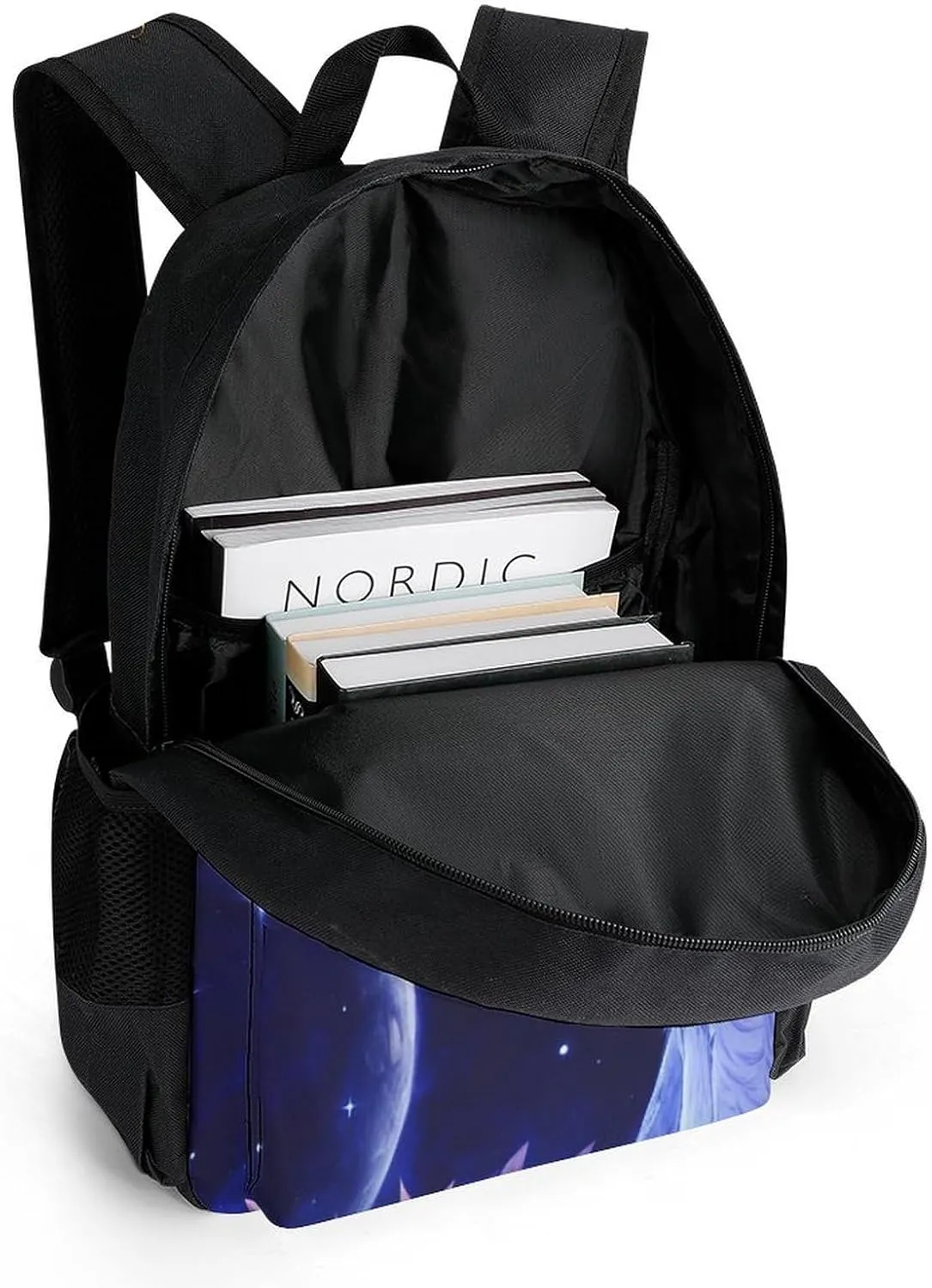 Men Women Lightweight Space Wolf In Starry Sky With Jungle And River Scenery Art Backpack Large Capacity Carry On Bag With Padded Straps for Sports Work Walking Cycling