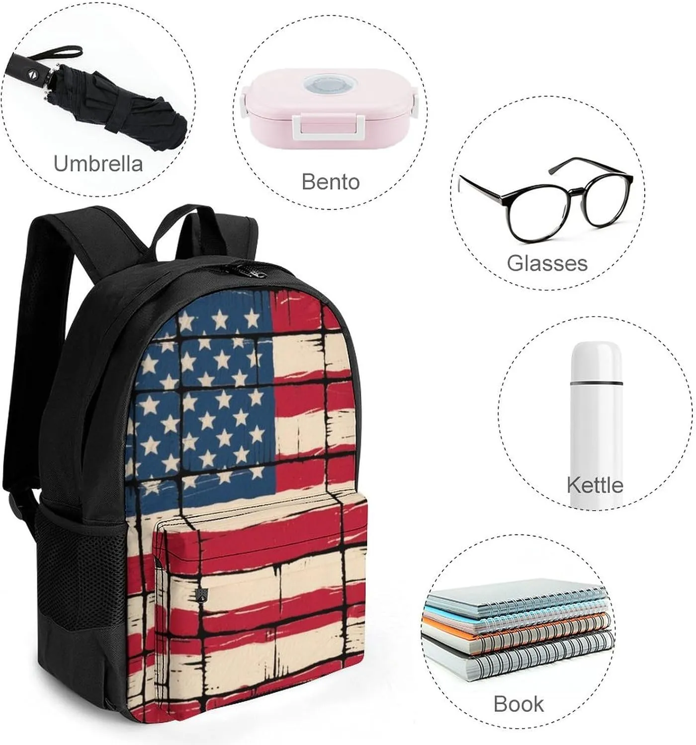 Men Women Lightweight Thin Red Line American Flag Art Backpack Large Capacity Bookbag With Smooth Zippers for Gym Business Running