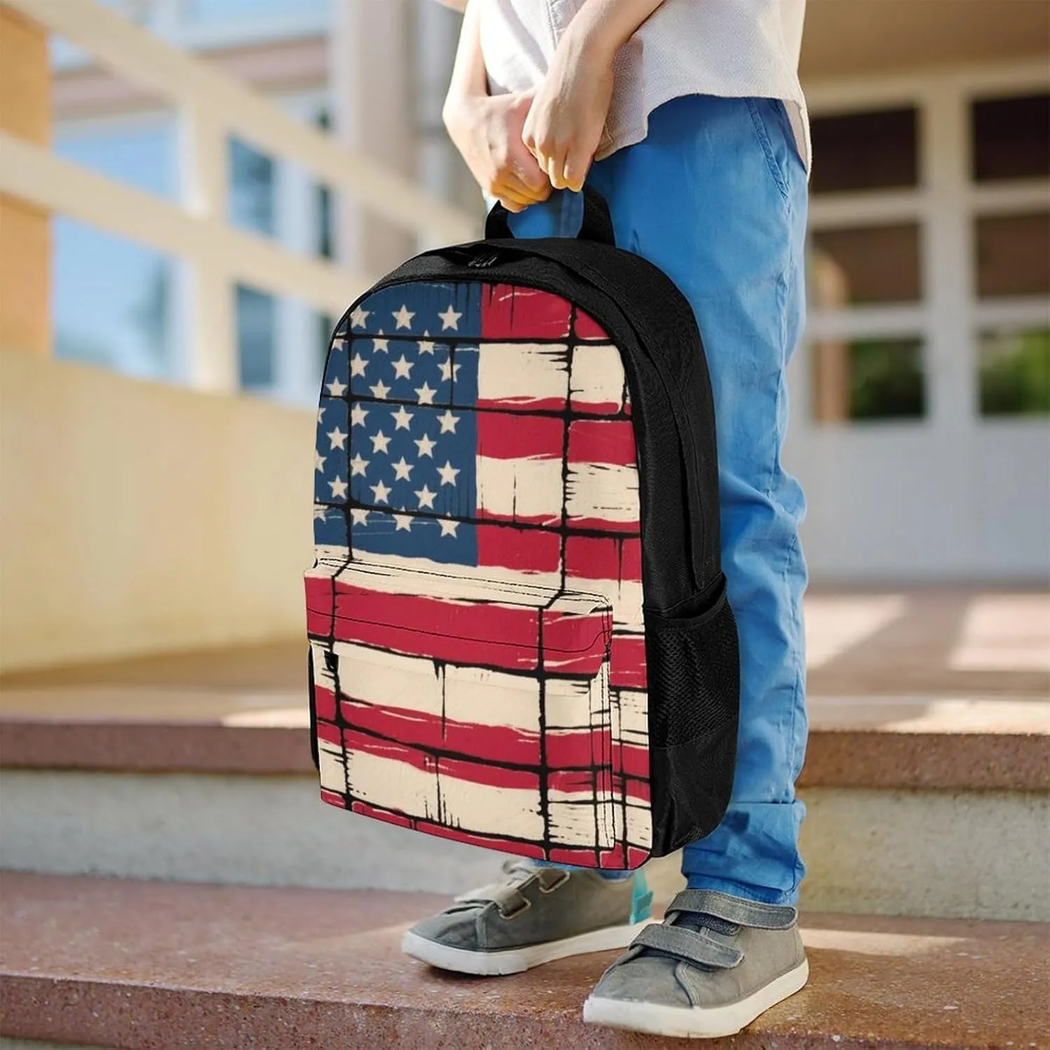 Men Women Lightweight Thin Red Line American Flag Art Backpack Large Capacity Bookbag With Smooth Zippers for Gym Business Running