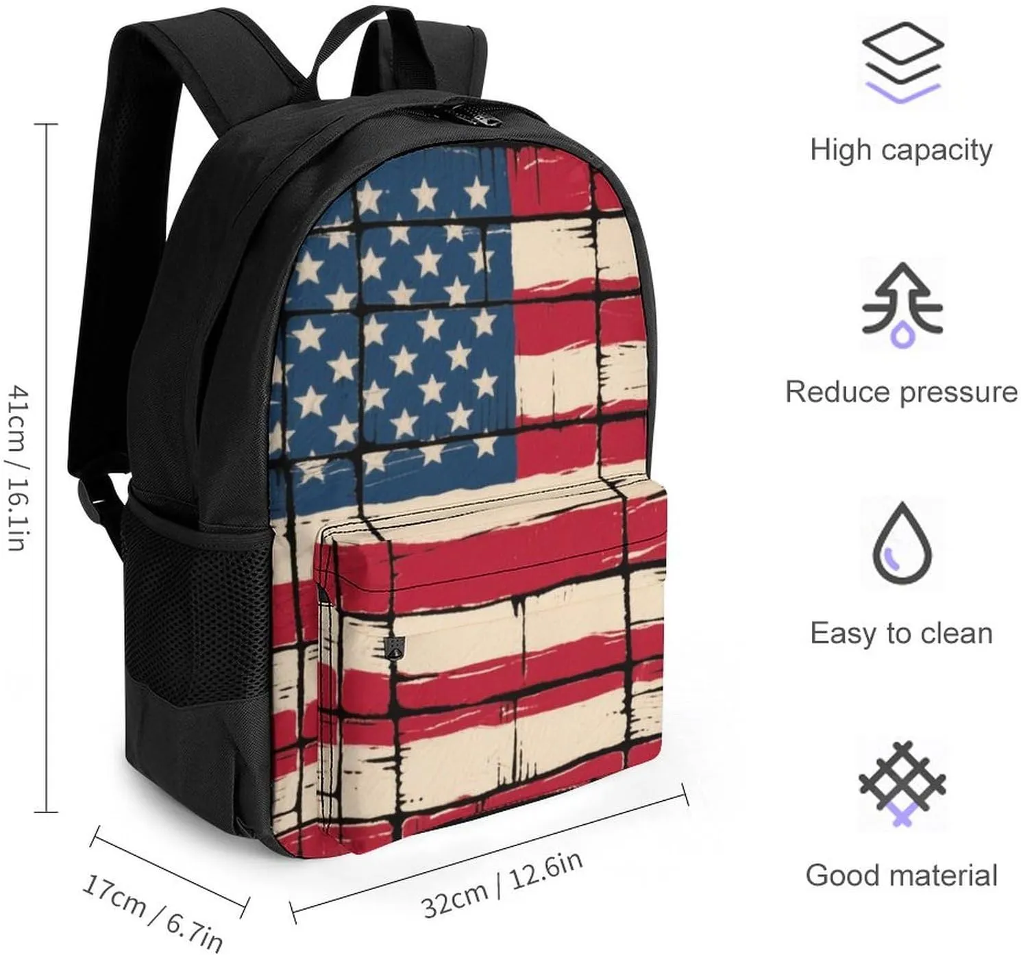 Men Women Lightweight Thin Red Line American Flag Art Backpack Large Capacity Bookbag With Smooth Zippers for Gym Business Running