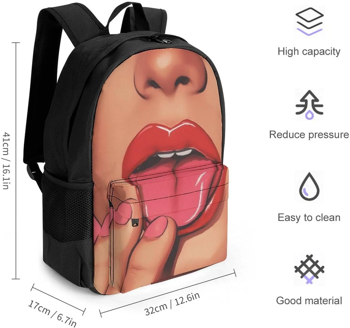 Men Women Polyester African American Black Women Sexy Woman Daypack Big Capacity Shoulder Bag With Smooth Zippers for Hiking Work Walking Cycling