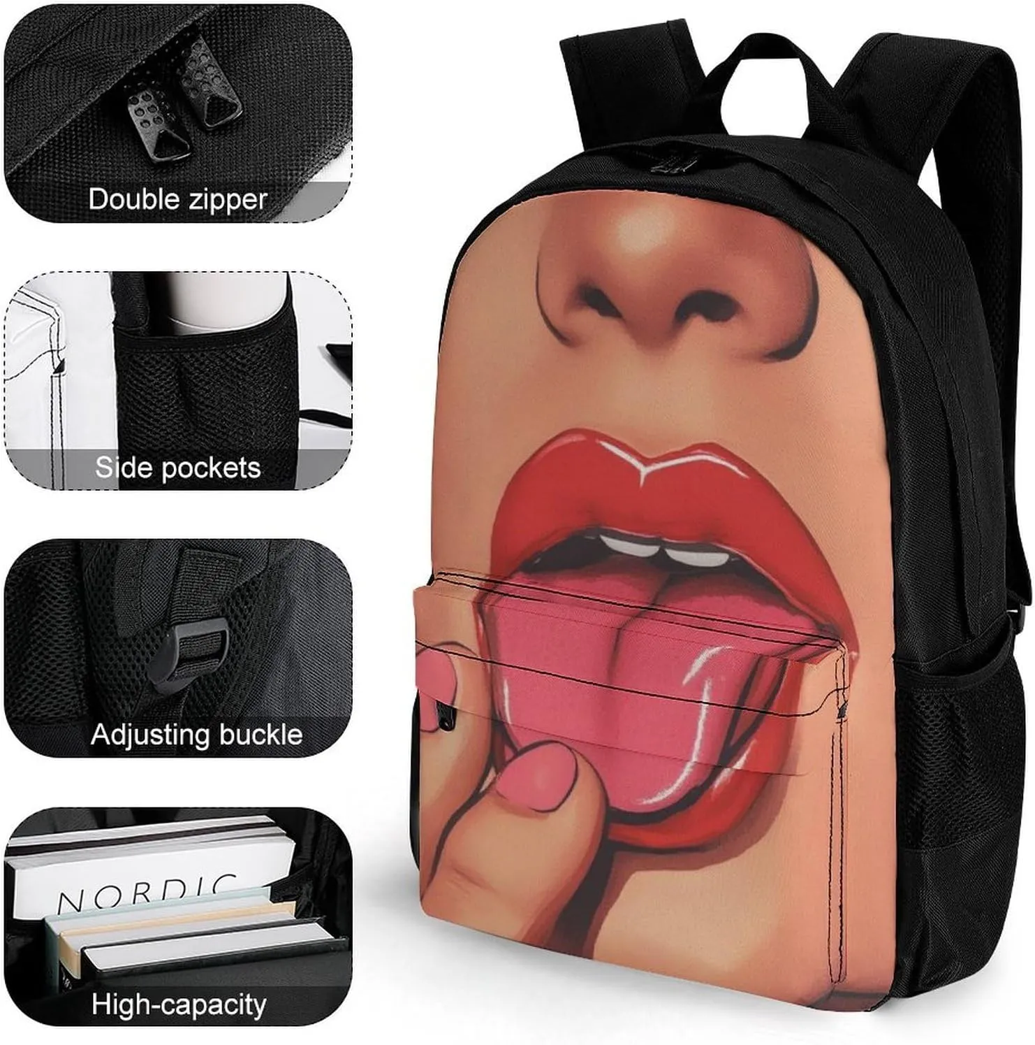 Men Women Polyester African American Black Women Sexy Woman Daypack Big Capacity Shoulder Bag With Smooth Zippers for Hiking Work Walking Cycling