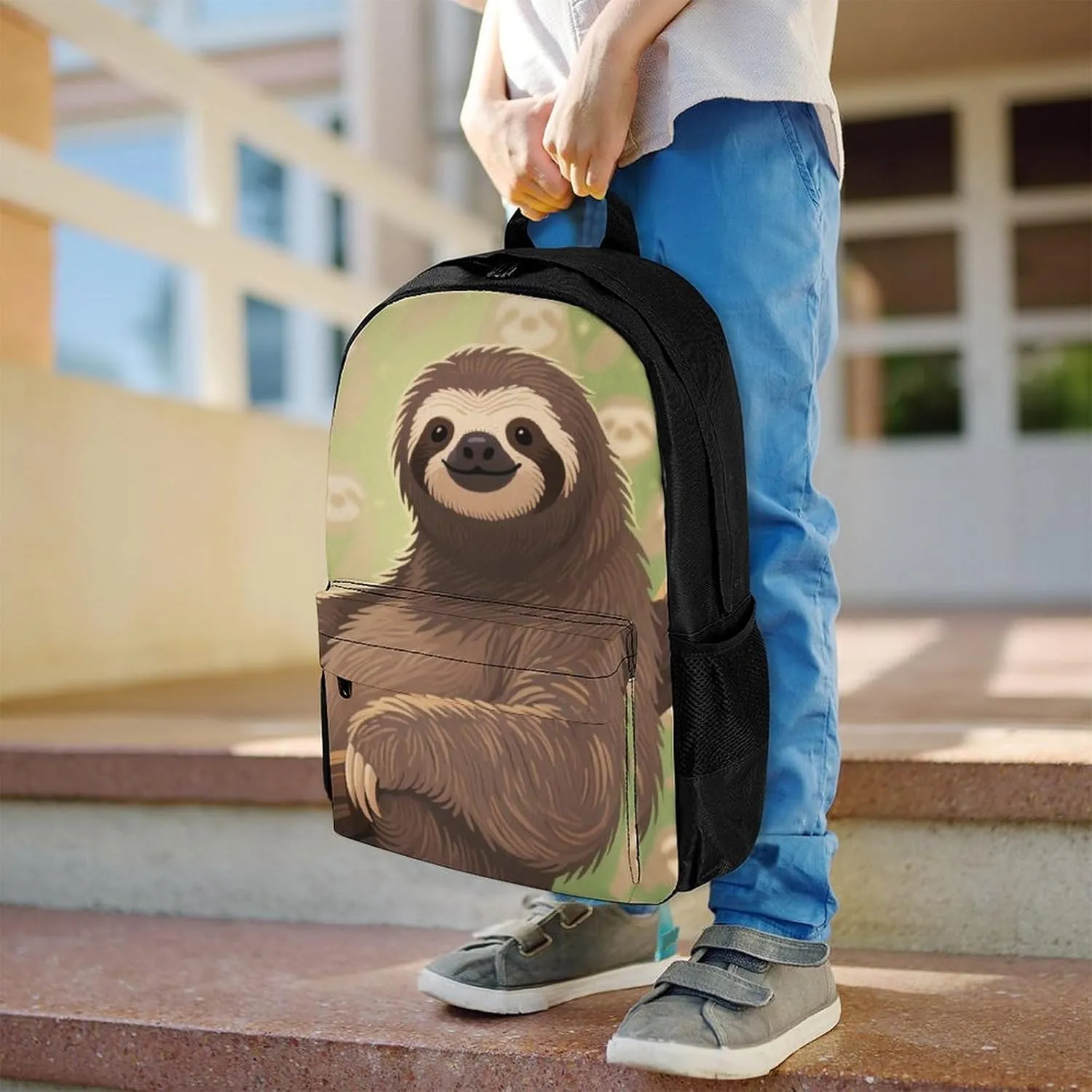 Men Women Polyester Animals Sloth Art Daypack Backpack Large Capacity Carry On Bag With Smooth Zippers for Hiking Picnic Walking Cycling