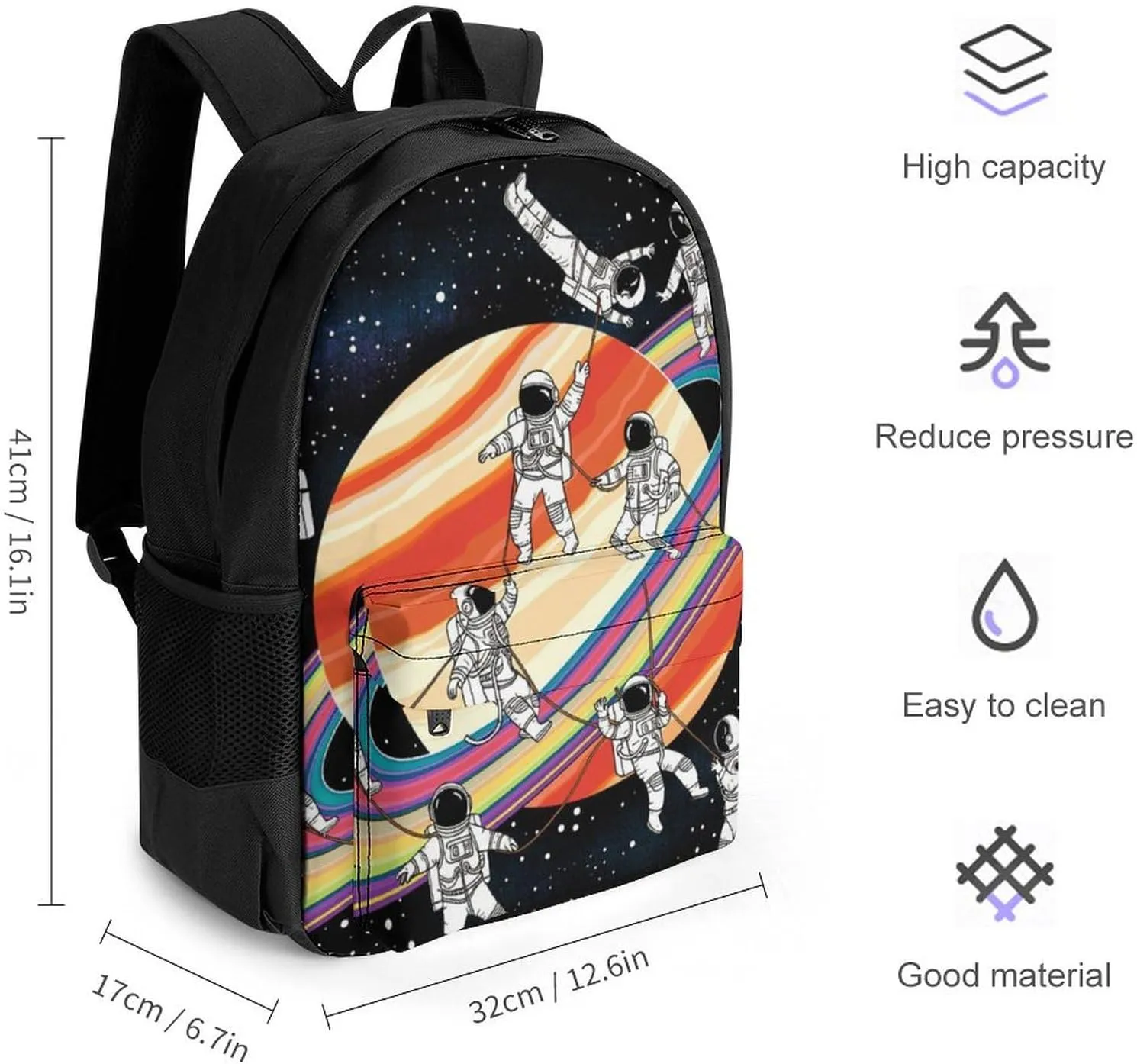 Men Women Polyester Astronauts Go Round Planet Space Art Daypack Backpack Large Capacity Carry On Bag With Smooth Zippers for Hiking Picnic Walking Cycling