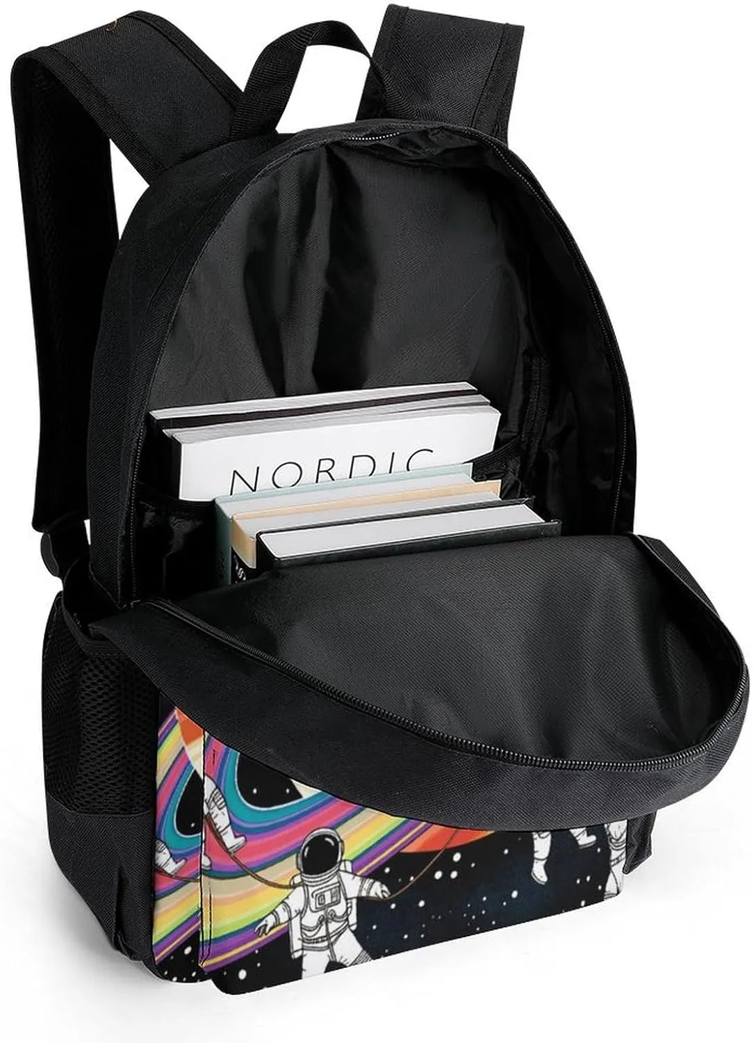 Men Women Polyester Astronauts Go Round Planet Space Art Daypack Backpack Large Capacity Carry On Bag With Smooth Zippers for Hiking Picnic Walking Cycling