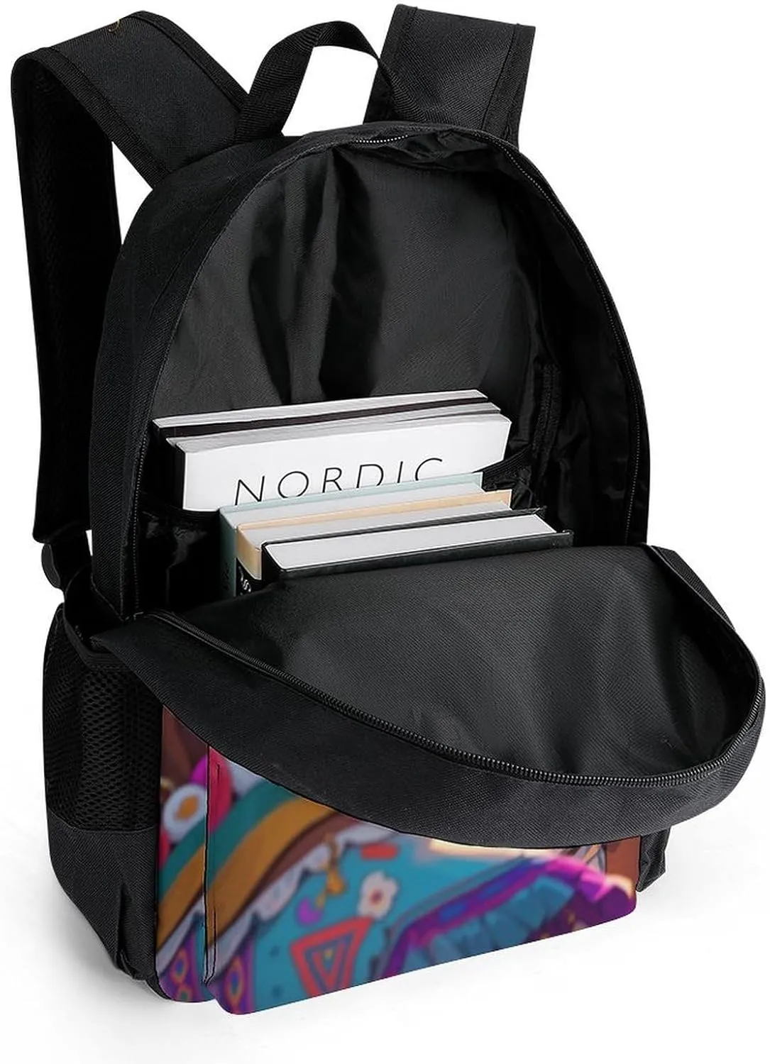 Men Women Polyester Chic Cartoon Black Woman African American Woman Art Daypack Big Capacity Shoulder Bag With Smooth Zippers for Hiking Work Walking Cycling