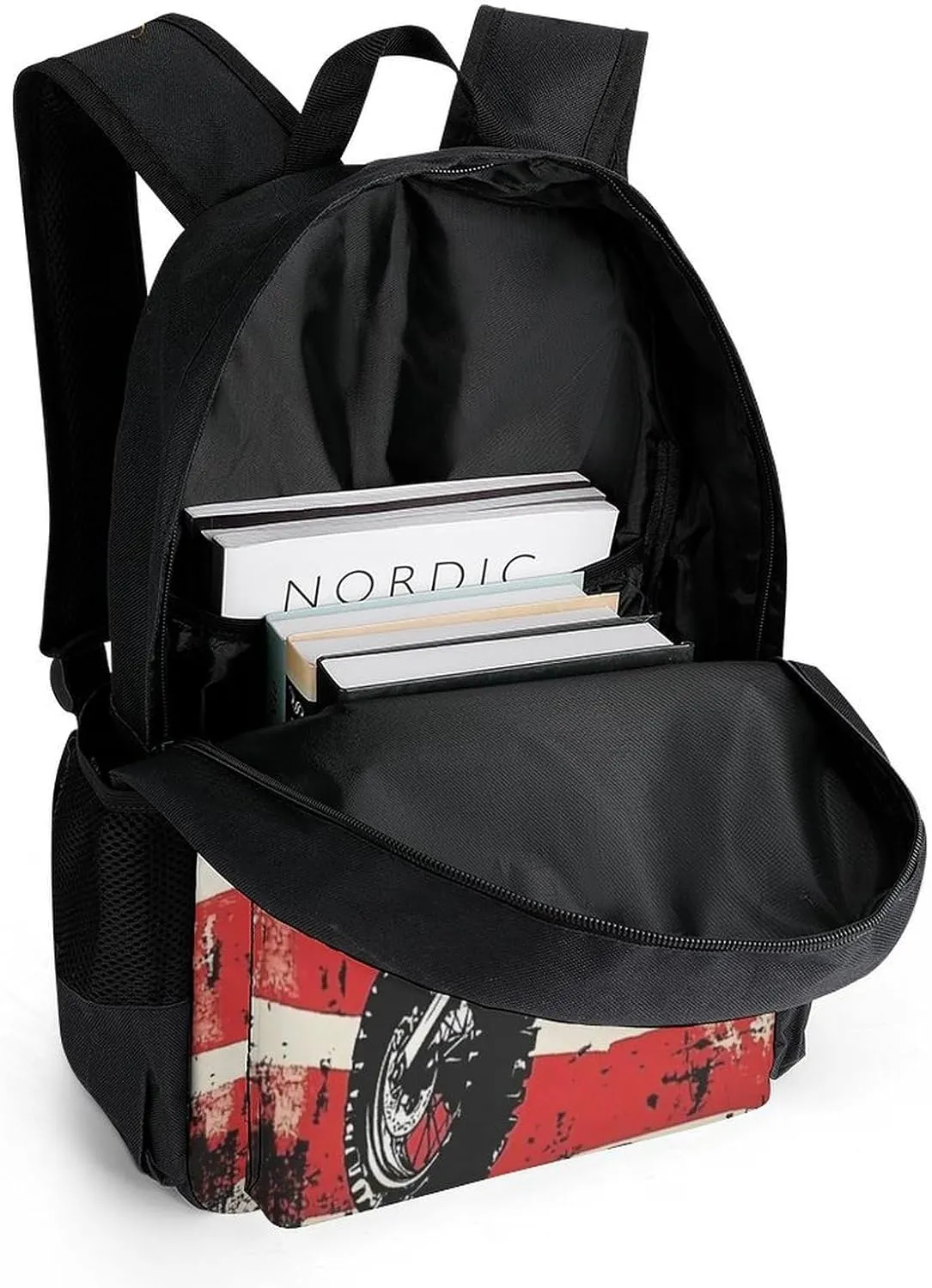 Men Women Polyester Dirt Bike Motocross American Flag Casual Daypack Large Capacity Carry On Bag With Adjustable Shoulder Straps for Camping Work Running