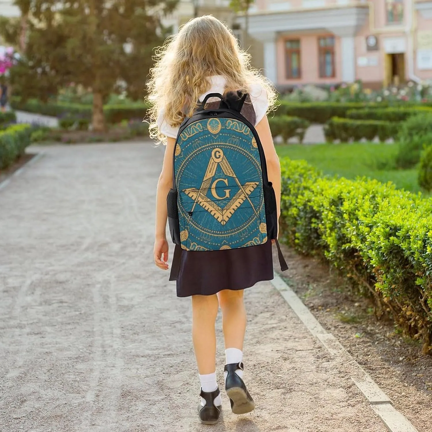 Men Women Polyester Gold Freemason Freemasonry Masonic Art Daypack Backpack Large Capacity Carry On Bag With Smooth Zippers for Hiking Picnic Walking Cycling
