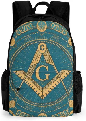 Men Women Polyester Gold Freemason Freemasonry Masonic Art Daypack Backpack Large Capacity Carry On Bag With Smooth Zippers for Hiking Picnic Walking Cycling