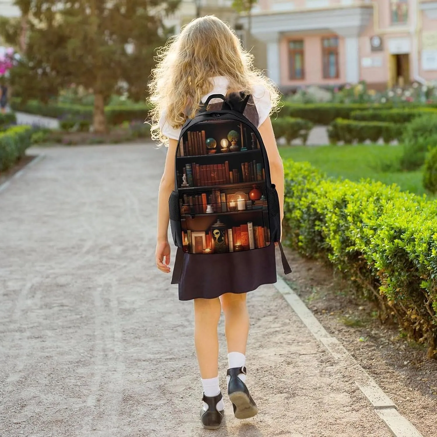 Men Women Polyester Magic Bookshelf Vintage Style Book Art Casual Daypack Large Capacity Carry On Bag With Adjustable Shoulder Straps for Camping Work Running