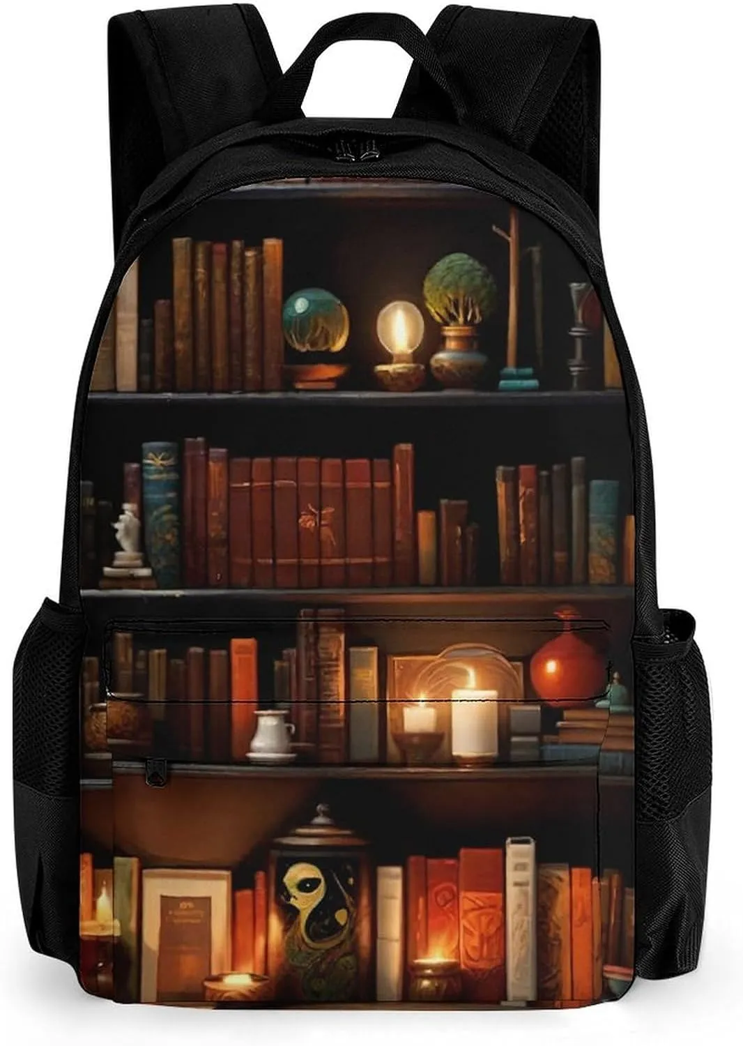 Men Women Polyester Magic Bookshelf Vintage Style Book Art Casual Daypack Large Capacity Carry On Bag With Adjustable Shoulder Straps for Camping Work Running