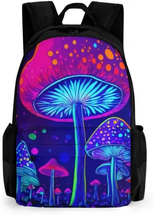 Men Women Polyester Magic Mushrooms Fairytale Mushrooms Scenery Psychedelic Art Casual Daypack Large Capacity Carry On Bag With Adjustable Shoulder Straps for Camping Work Running