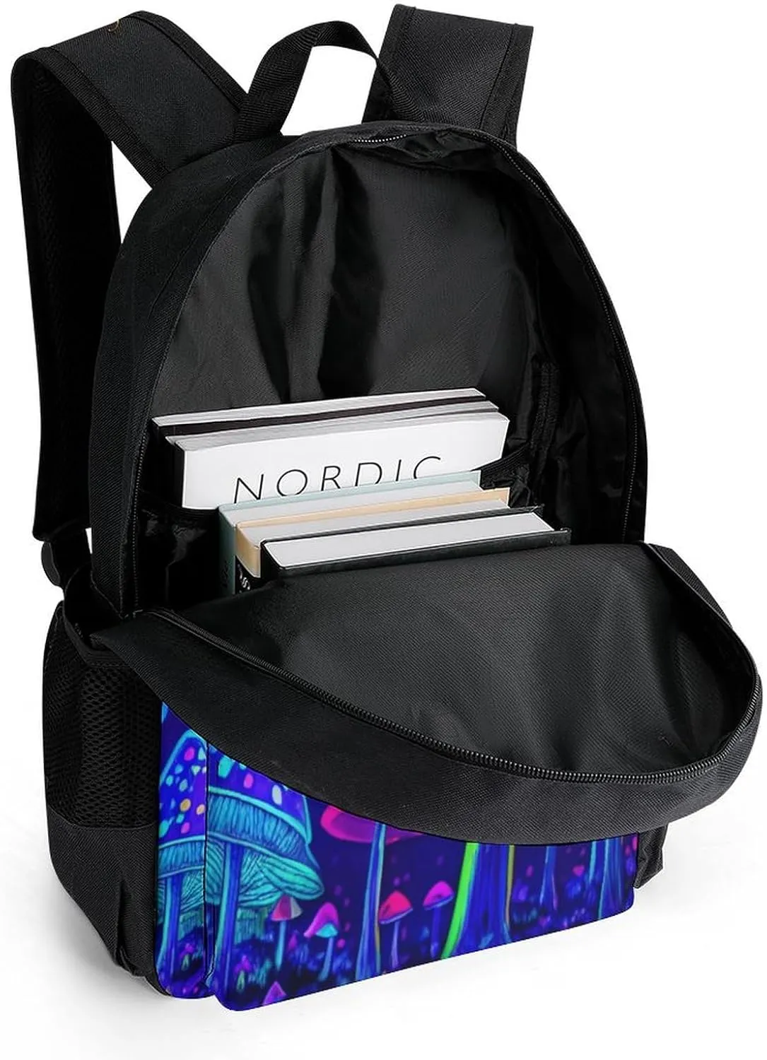 Men Women Polyester Magic Mushrooms Fairytale Mushrooms Scenery Psychedelic Art Casual Daypack Large Capacity Carry On Bag With Adjustable Shoulder Straps for Camping Work Running