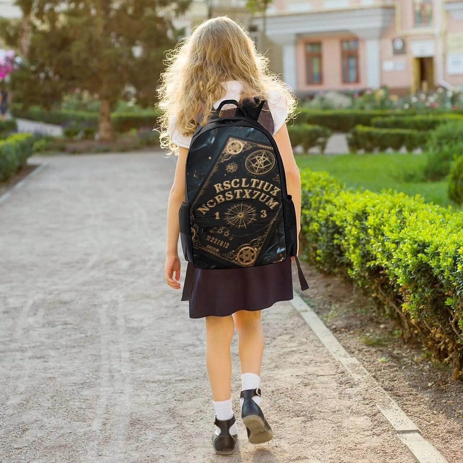 Men Women Polyester Magic Spirit Board Witch Art Daypack Backpack Large Capacity Carry On Bag With Smooth Zippers for Hiking Picnic Walking Cycling