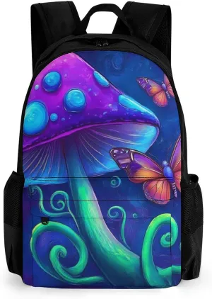 Men Women Polyester Mushroom Trippy Magic Art Daypack Big Capacity Shoulder Bag With Adjustable Shoulder Straps for Camping Travel Walking Cycling