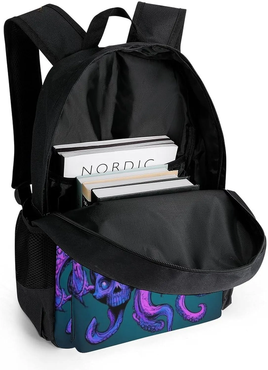 Men Women Polyester Octopus Skull Art Daypack Backpack Large Capacity Carry On Bag With Smooth Zippers for Hiking Picnic Walking Cycling