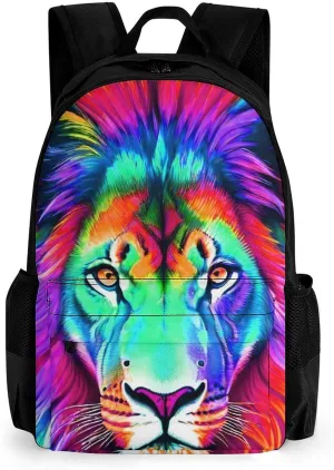 Men Women Polyester Psychedelic Lion Art Daypack Bookbag Big Capacity Shoulder Bag With Padded Straps for Climbing Travel Walking Cycling