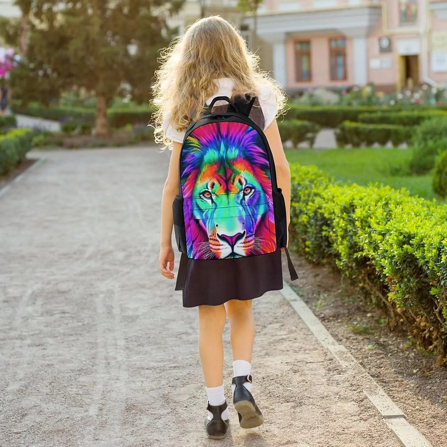 Men Women Polyester Psychedelic Lion Art Daypack Bookbag Big Capacity Shoulder Bag With Padded Straps for Climbing Travel Walking Cycling