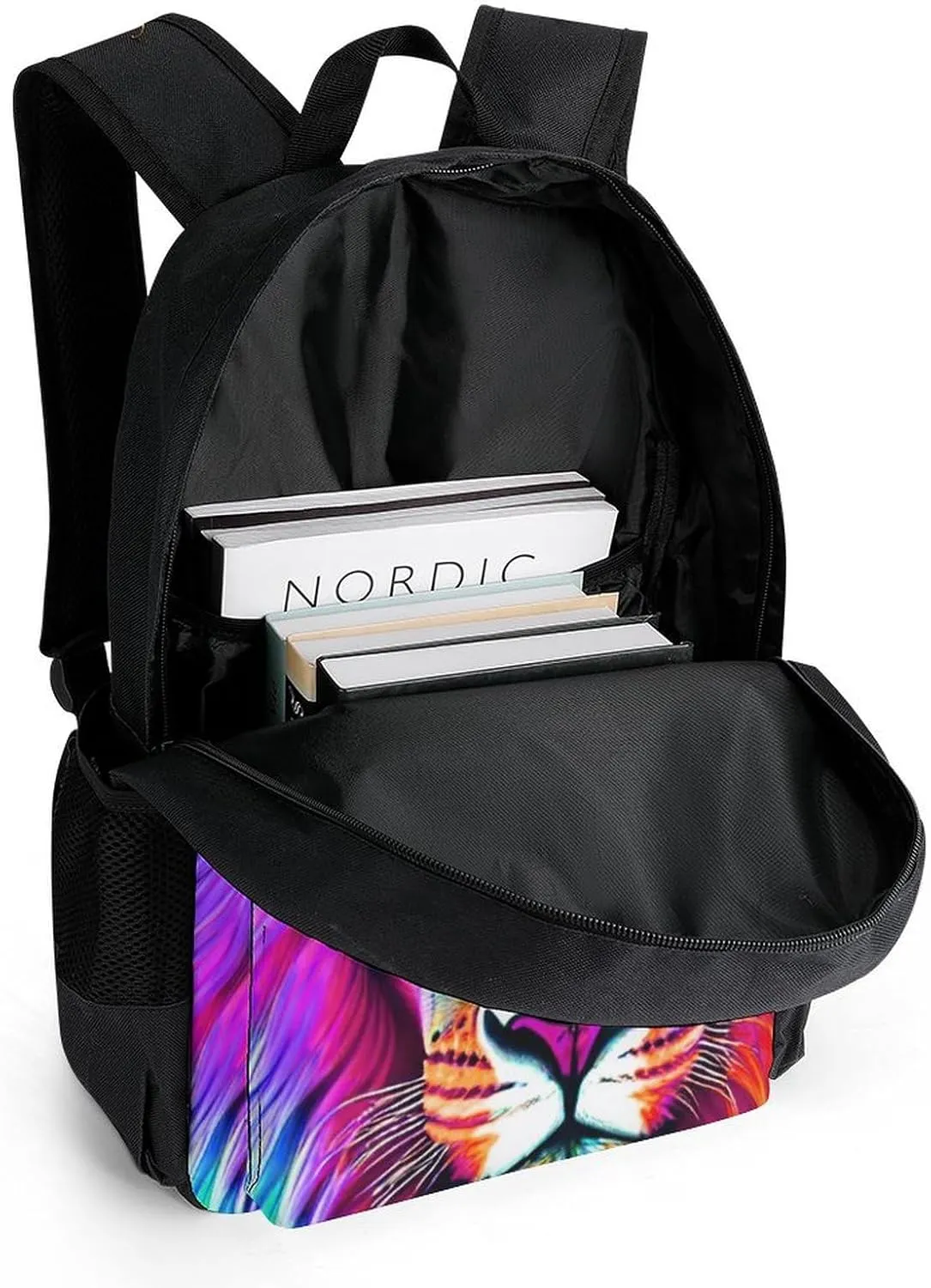 Men Women Polyester Psychedelic Lion Art Daypack Bookbag Big Capacity Shoulder Bag With Padded Straps for Climbing Travel Walking Cycling