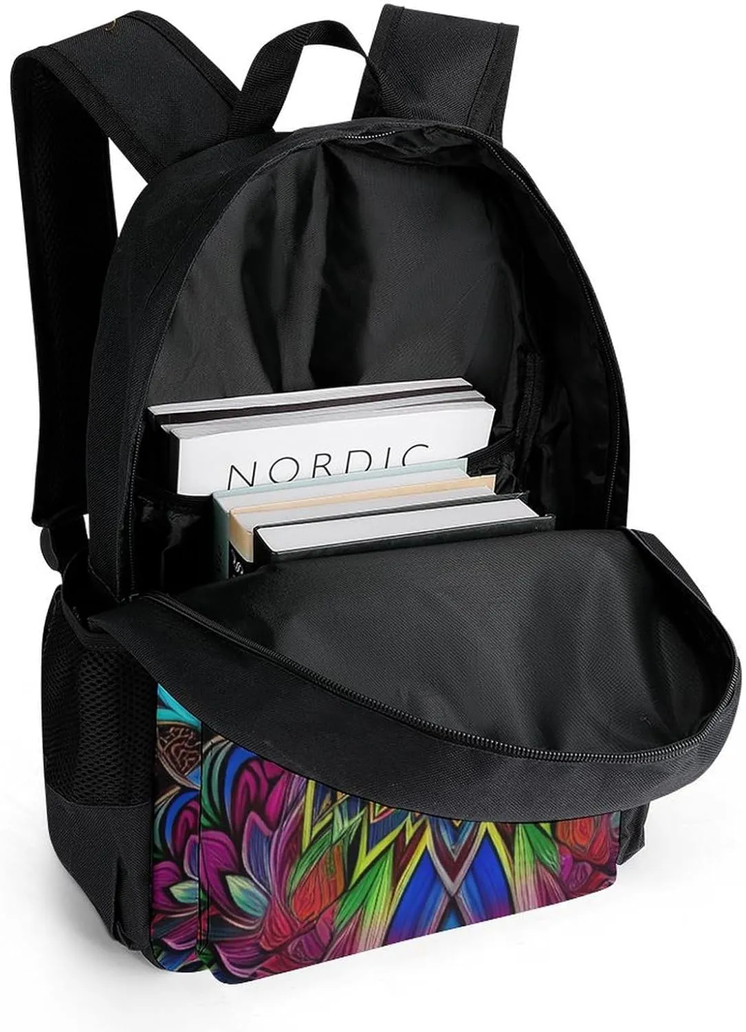 Men Women Polyester Psychedelic Skull Art Daypack Big Capacity Shoulder Bag With Smooth Zippers for Hiking Work Walking Cycling