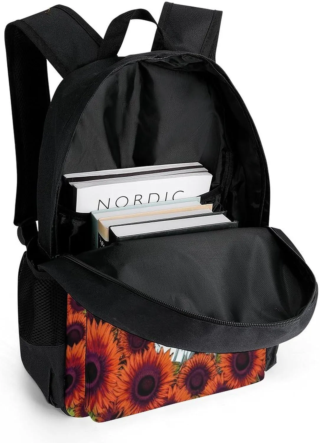 Men Women Polyester Psychedelic Space Astronaut Sunflower Snake Art Daypack Backpack Large Capacity Carry On Bag With Smooth Zippers for Hiking Picnic Walking Cycling