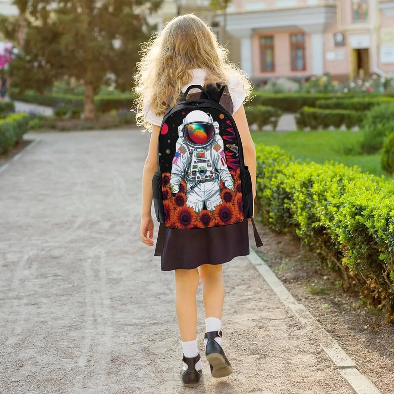 Men Women Polyester Psychedelic Space Astronaut Sunflower Snake Art Daypack Backpack Large Capacity Carry On Bag With Smooth Zippers for Hiking Picnic Walking Cycling