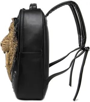Men's Animal Swordtooth Tiger PU Backpack Computer Backpack (black)
