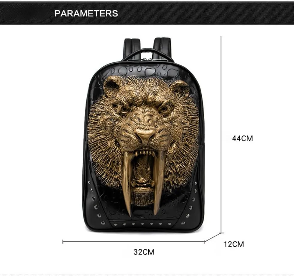Men's Animal Swordtooth Tiger PU Backpack Computer Backpack (black)