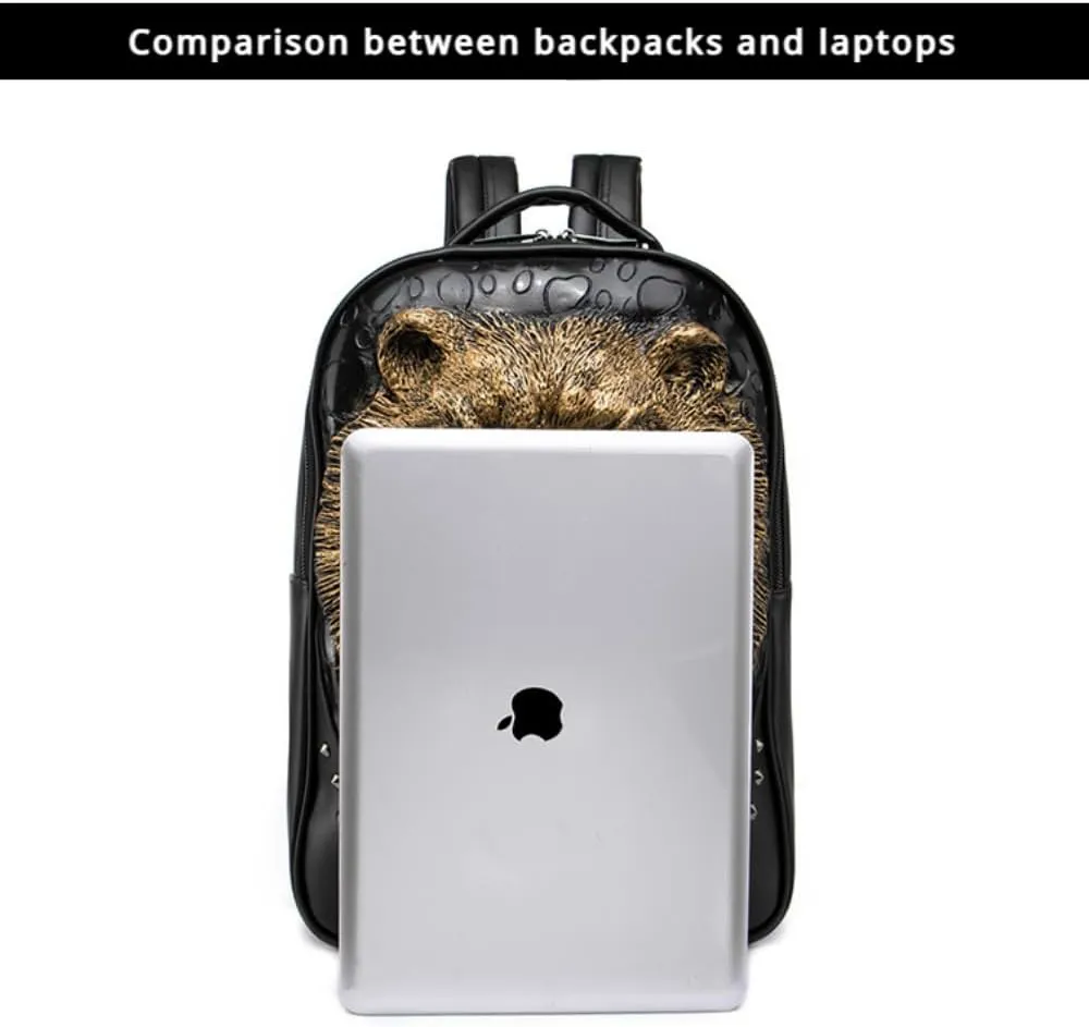 Men's Animal Swordtooth Tiger PU Backpack Computer Backpack (black)