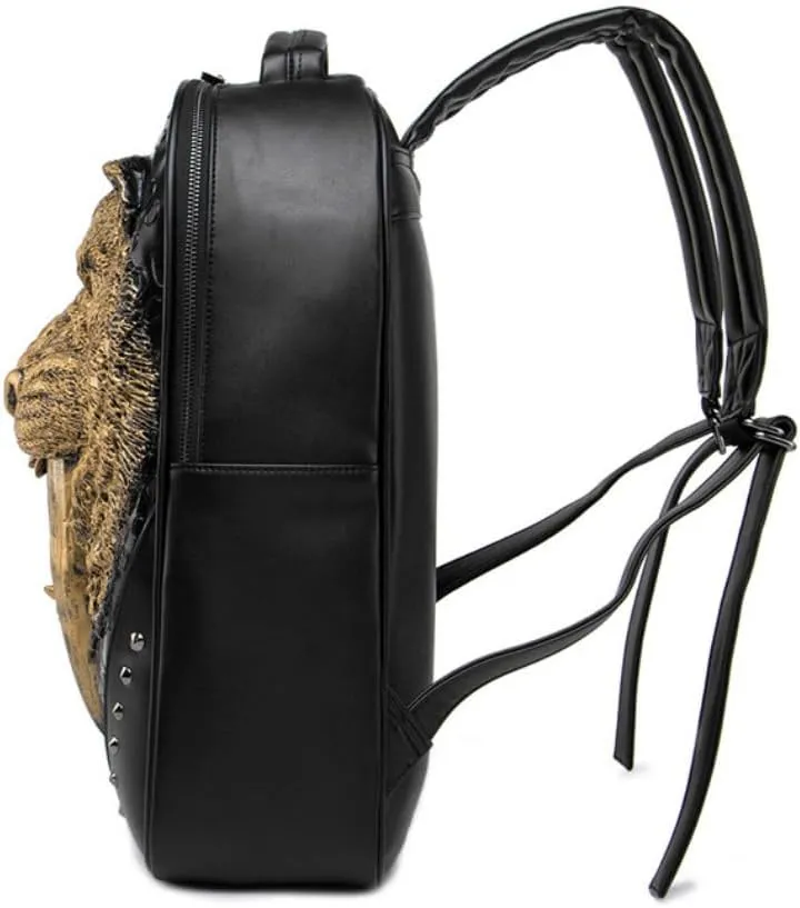 Men's Animal Swordtooth Tiger PU Backpack Computer Backpack (black)