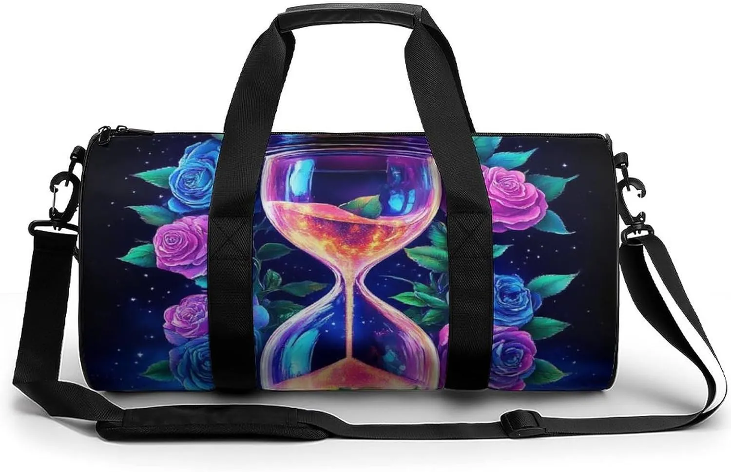 Mens Gym Duffel Bag, Waterproof Travel Storage Bag with Adjustable Strap Trippy Magic Flowers Rose Art Sport Yoga Handbag for Overnight Weekender