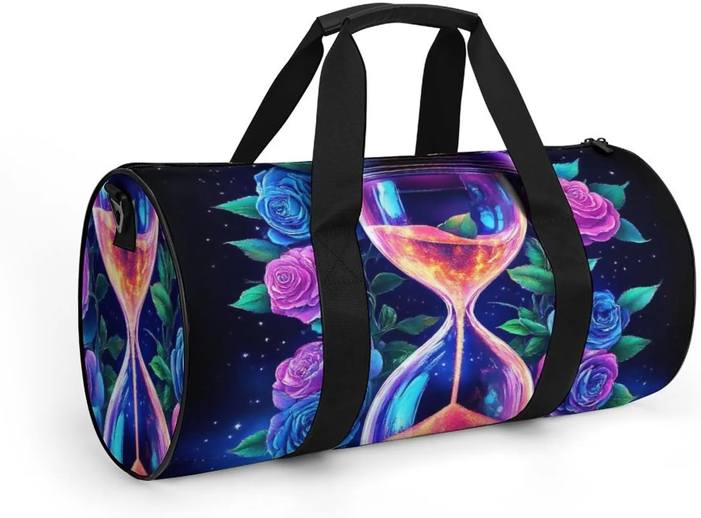 Mens Gym Duffel Bag, Waterproof Travel Storage Bag with Adjustable Strap Trippy Magic Flowers Rose Art Sport Yoga Handbag for Overnight Weekender