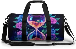 Mens Gym Duffel Bag, Waterproof Travel Storage Bag with Adjustable Strap Trippy Magic Flowers Rose Art Sport Yoga Handbag for Overnight Weekender