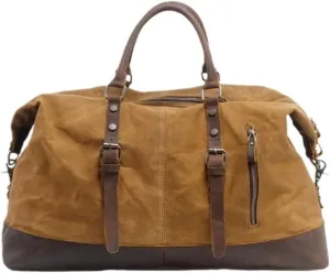 Men's Hand-held Travel Bag Vintage Oil Waxed Canvas Crossbody Duffel Bag Cowhide Men's Bag Travel Bag(1)