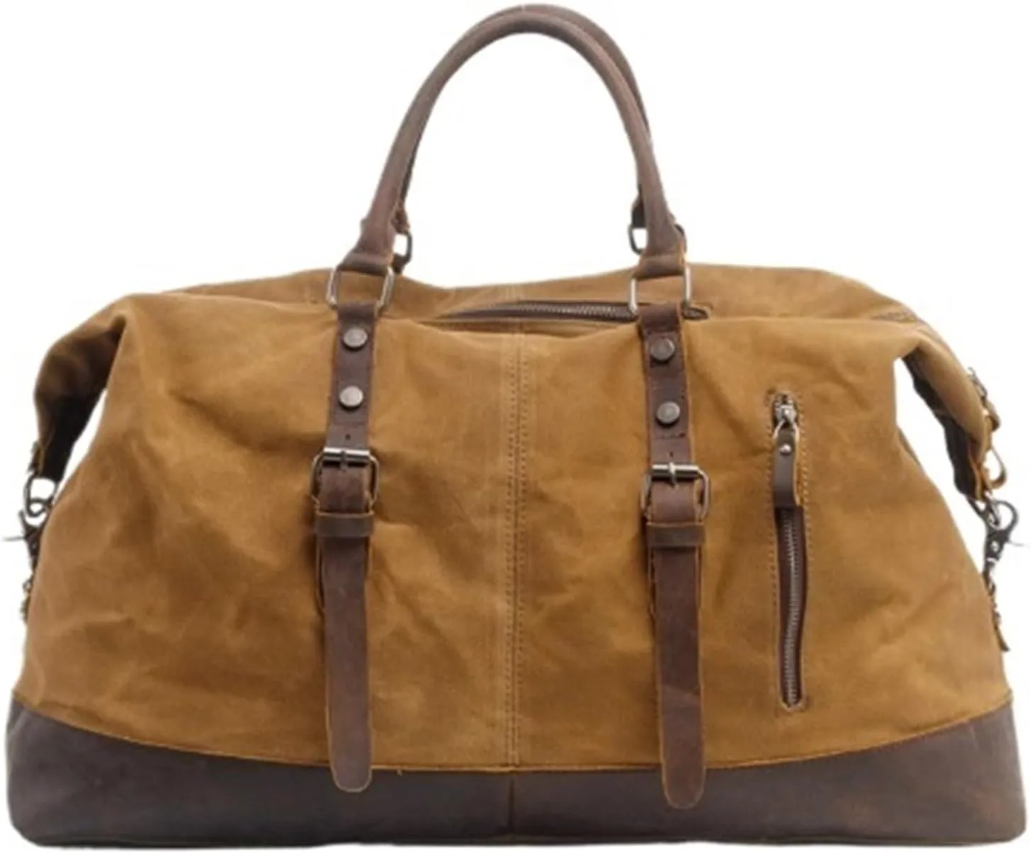 Men's Hand-held Travel Bag Vintage Oil Waxed Canvas Crossbody Duffel Bag Cowhide Men's Bag Travel Bag(1)