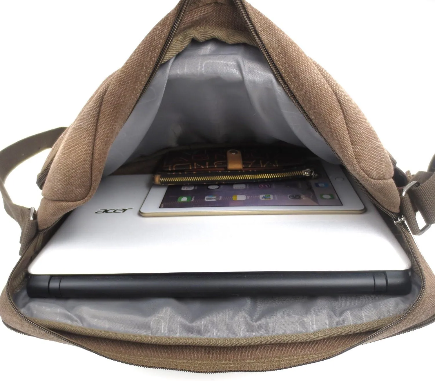 Mens Messenger Bag Canvas Shoulder Bag for Women Multi-pocket Travel Purses Satchel Work Handbag Crossbody Bag