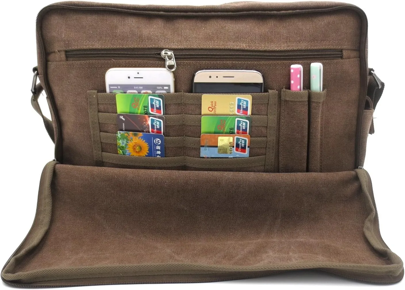 Mens Messenger Bag Canvas Shoulder Bag for Women Multi-pocket Travel Purses Satchel Work Handbag Crossbody Bag