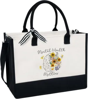 Mental Health Matters Tote Bag For Women, Psychologist, Counselor Gifts, Graduation Bag 13oz Canvas With Zipper