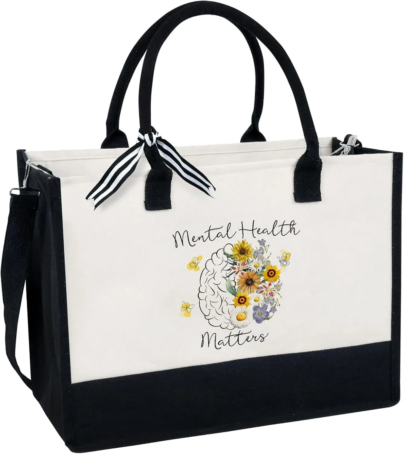Mental Health Matters Tote Bag For Women, Psychologist, Counselor Gifts, Graduation Bag 13oz Canvas With Zipper