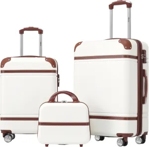 Merax Luggage Set 2 Piece Suitcase Set with Cosmetic Case Expandable Spinner Wheels Vintage Luggage Sets (White,20" 24")