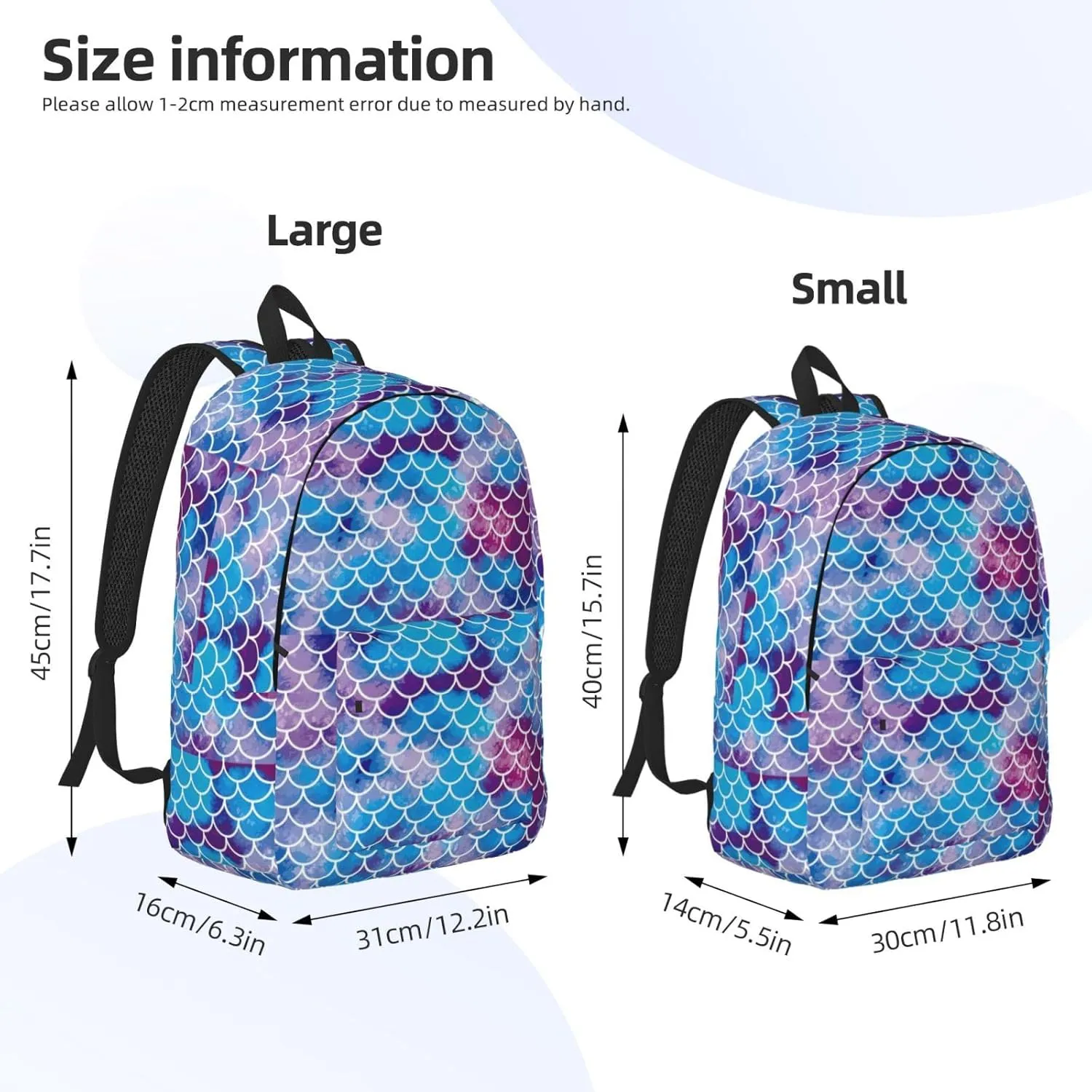 Mermaid Fish Scale print Duffel Bag, Lightweight Duffel Bag, Casual Backpack, 17.7 x 6.3 x 12.2 inches