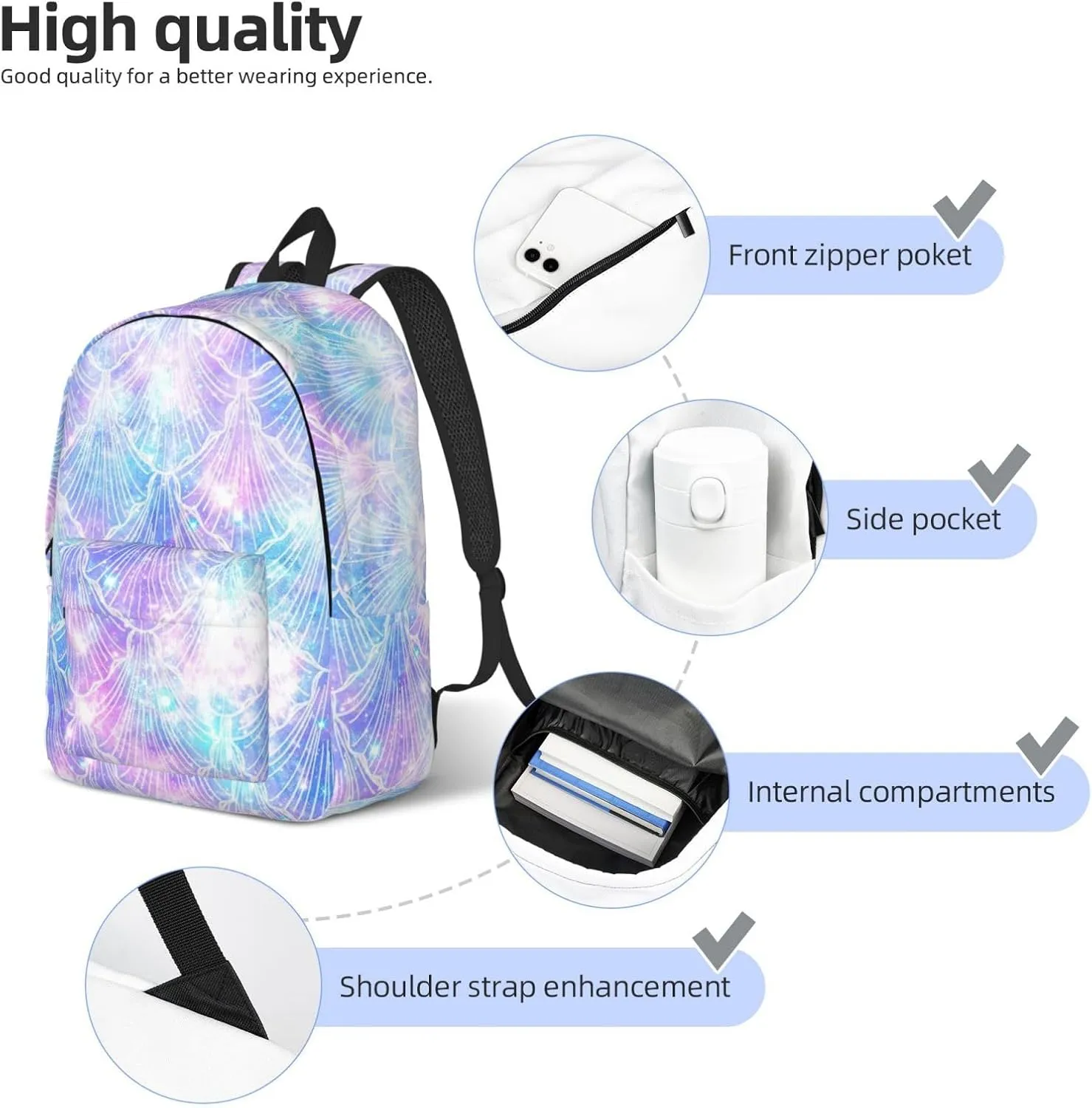 Mermaid Scale print Duffel Bag, Lightweight Duffel Bag, Casual Backpack, 17.7 x 6.3 x 12.2 inches