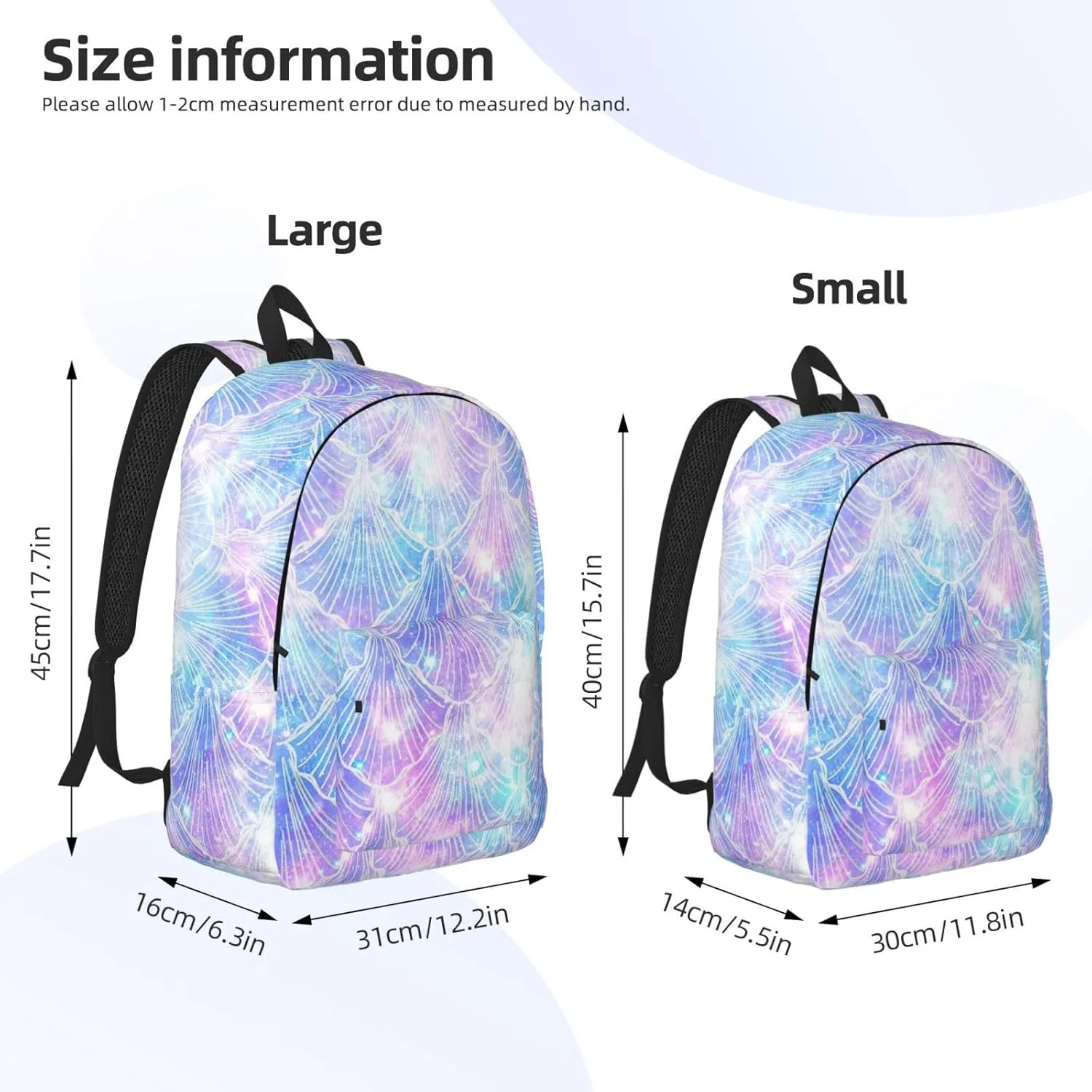 Mermaid Scale print Duffel Bag, Lightweight Duffel Bag, Casual Backpack, 17.7 x 6.3 x 12.2 inches