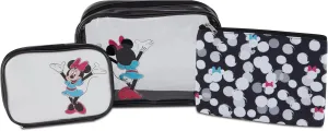 Mickey Mouse Cosmetic Case Set - Officially Licensed Mickey and Minnie Mouse Travel Cosmetic Case 3 Piece Set - Girls, Boys, Teens, Adults (Black Minnie)