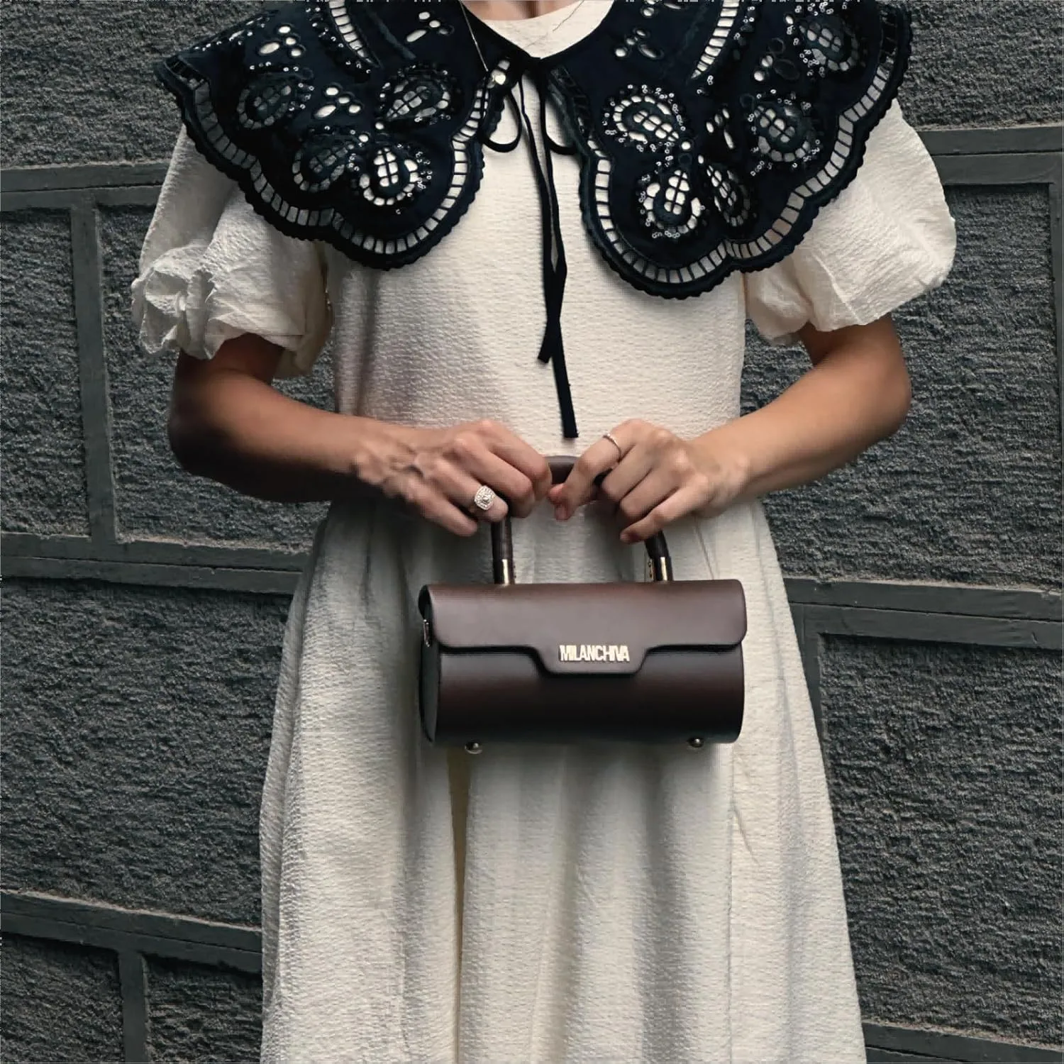 Milan Chiva Small Bags for Women Designer Mini Top Handle Purse Cute Handbags Barrel Shape Purse