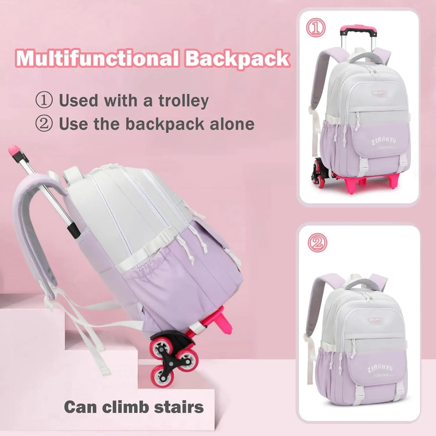 Mildame Rolling Backpack for Girls Boys School Backpack with Wheels Kids Wheeled Bookbag Blue Roller Back Pack